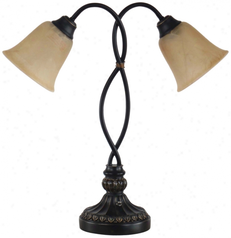 Double Twist Alabaster Glass Bronze Lily Lamp (v3679)