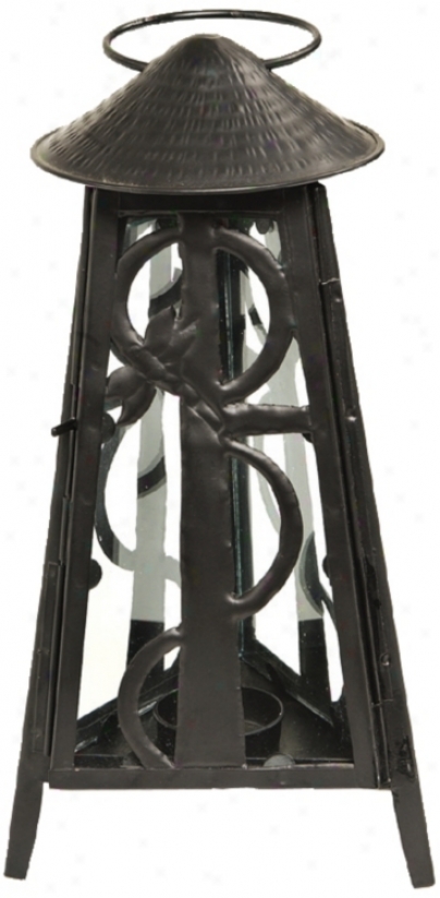 Dragonfly Powdercoat Black Iron Lantern Candle Holder (u9811)