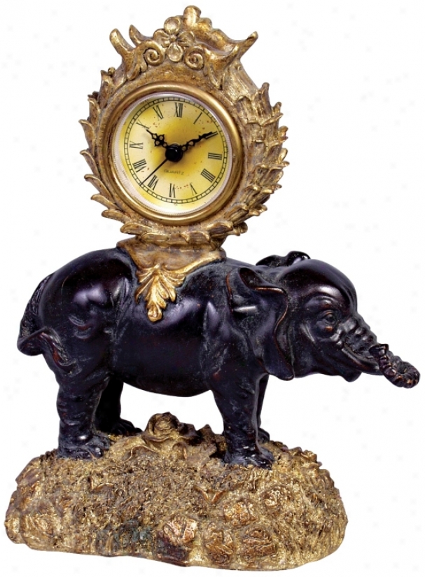 Ebony Elephant 9 1/2q&uot; High Desk Clock (j3092)