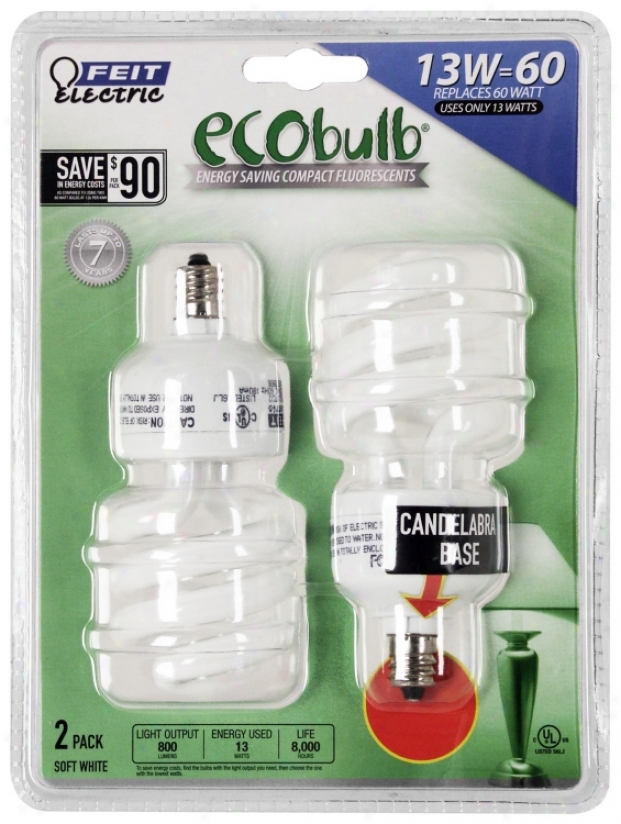 Ecobulb 2-pack Candelabra Mean Cfl 13 Watt Light Buobs (m1448)