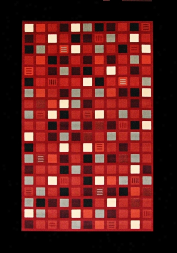 Econox Cllection Mini Retro Red Multi Squares Area Rug (r8283)