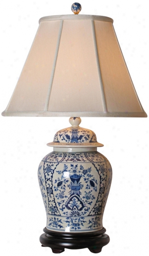 English Blue And White Pprcelain Temple Jar Table Lamp (g7064)