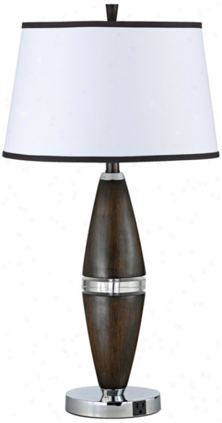 Espresso Faux Wood Cigar Tzble Lamp (h7222)