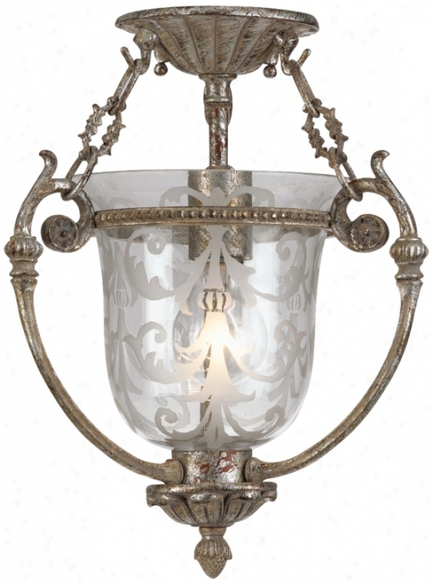 Etched Glass Aged Silver 13" High Ceiling Fixture (g6727)