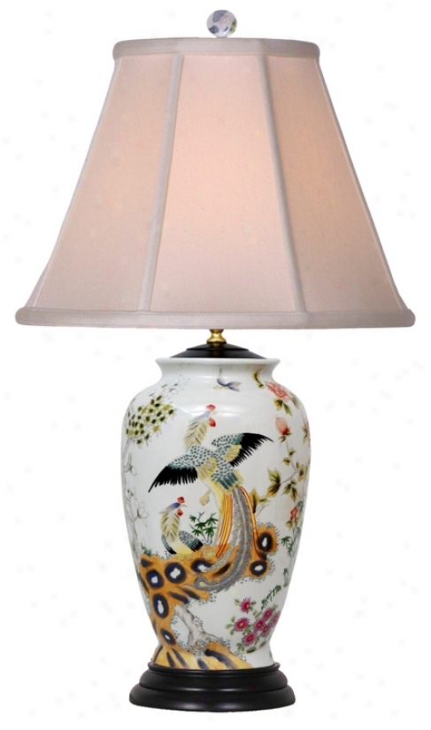 Famille Rose Rooster Pattern Porcelain Vase Table Lamp (j4935)