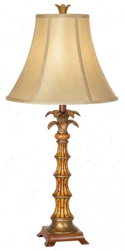 Faux Bamboo Palm Bell Shade Table Lamp (88738)