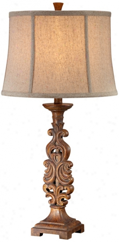Faux Wood Carved Column Table Lamp (t8546)
