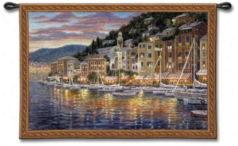 Fishing Viplage Harbor 52" Wide Wall Tapestry (j8943