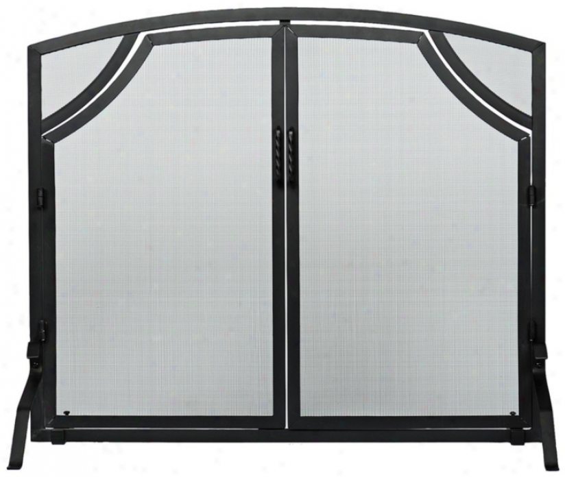 Flat 39" Wide Arched Fireplace Screen With Center Doors (u9503)