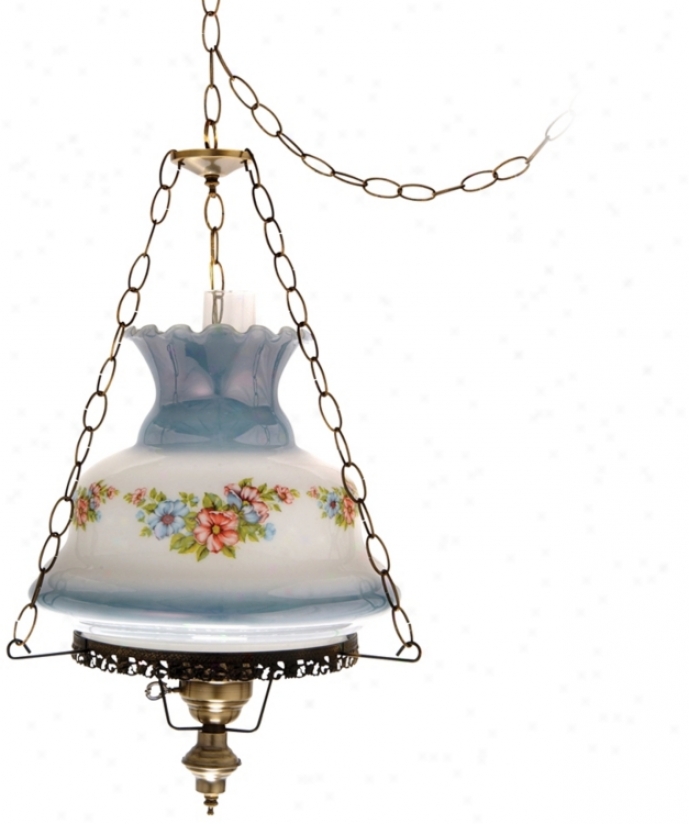 Floral Blue Glass 17" Wide Plug-in Swag Chandelier (j7126)