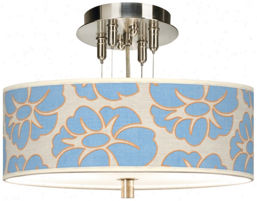 Floral Blue Silhouette Giclee 14" Wide  Ceiling Light (5536-9t5799)