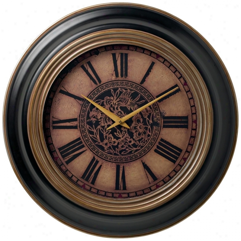 Floral Center Beige And Black 23 3/4" Wide Wall Clock (m0629)
