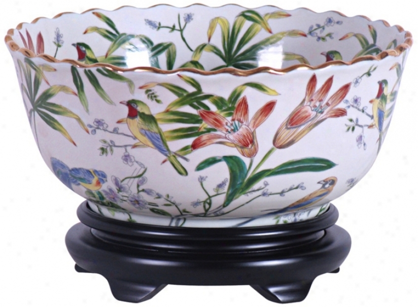 Floral Painted Porcelain Basin With Base (v2636)