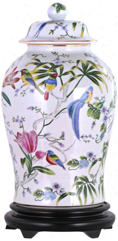 Floral Painted Porcelain Temple Jar With Base (v2674)