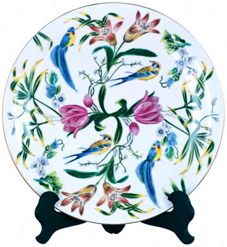 Floral Porcelain Decorative Plate With Stand (v2651)