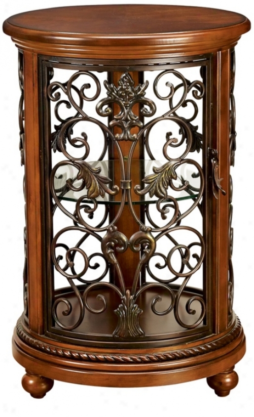 Florentine Round Wood And Iron Cjrio Cabinet (t0564)