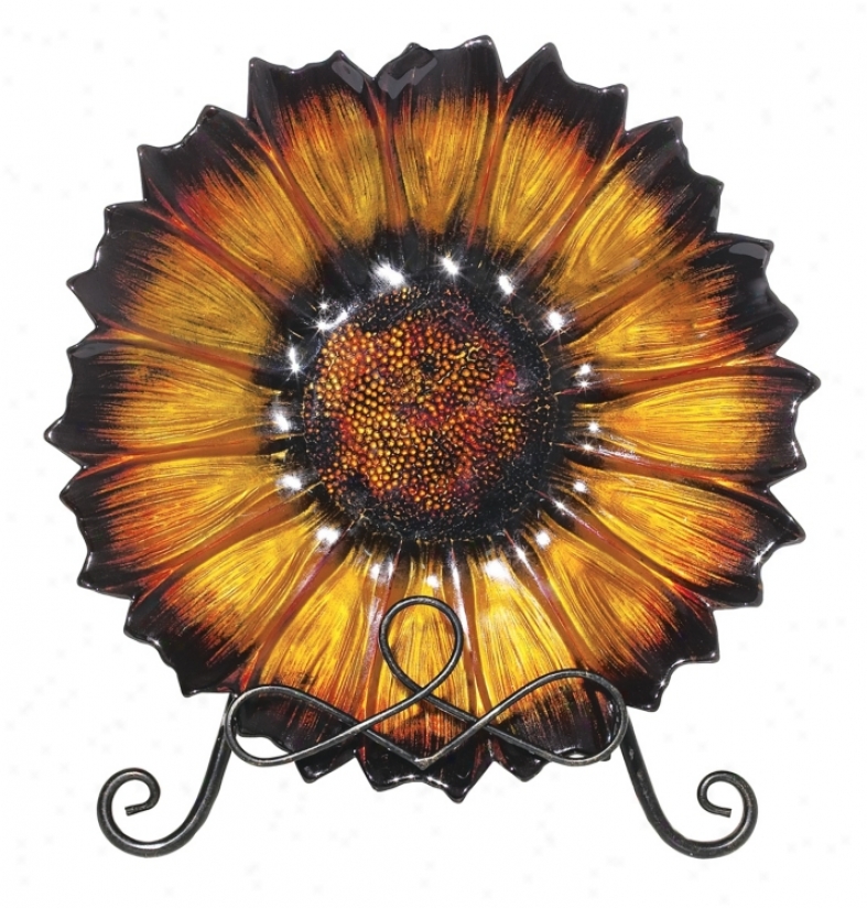 Flower Amber Glass Plate With Stand (43024)