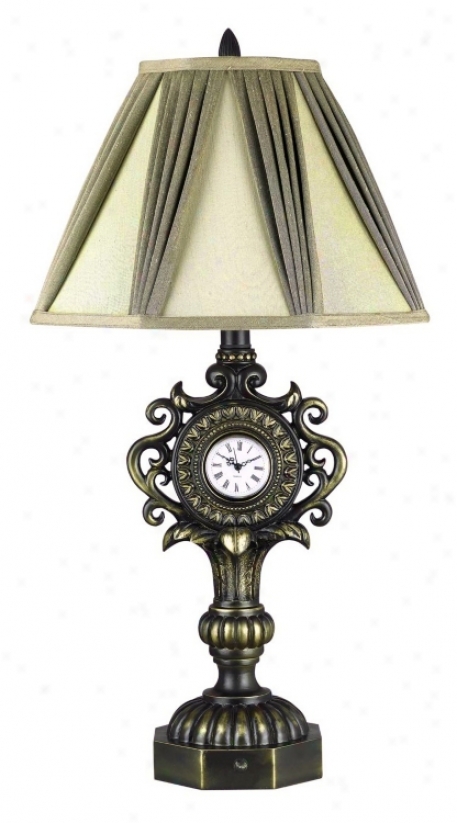 Flower Scroll 31 1/2" High Table Lamp With Clock (59583)