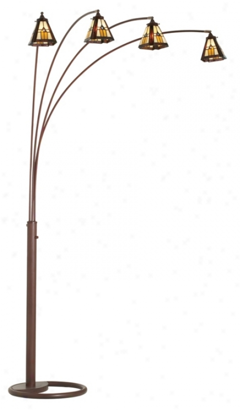 Four Anterior limb Bronze Finish Mission Glass Arc Floor Lamp (30721-62478)