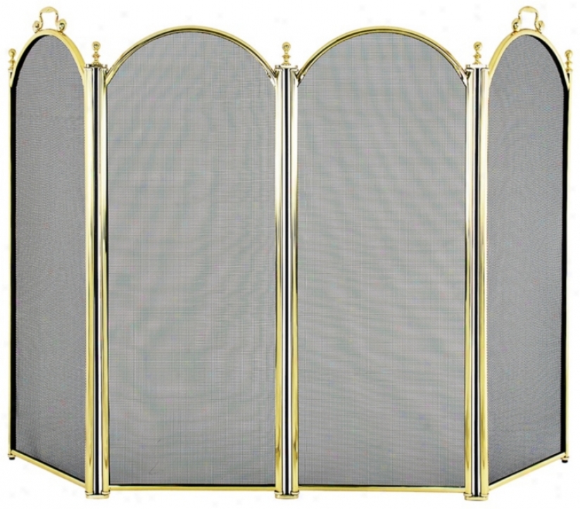 Four-fold Polishe dBrass Fireplace Screen (u9508)