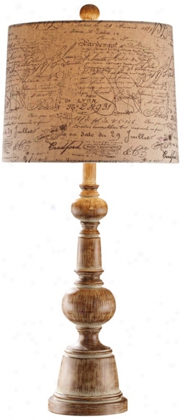 French Script Distressed Wood Table Lamp (r7505)