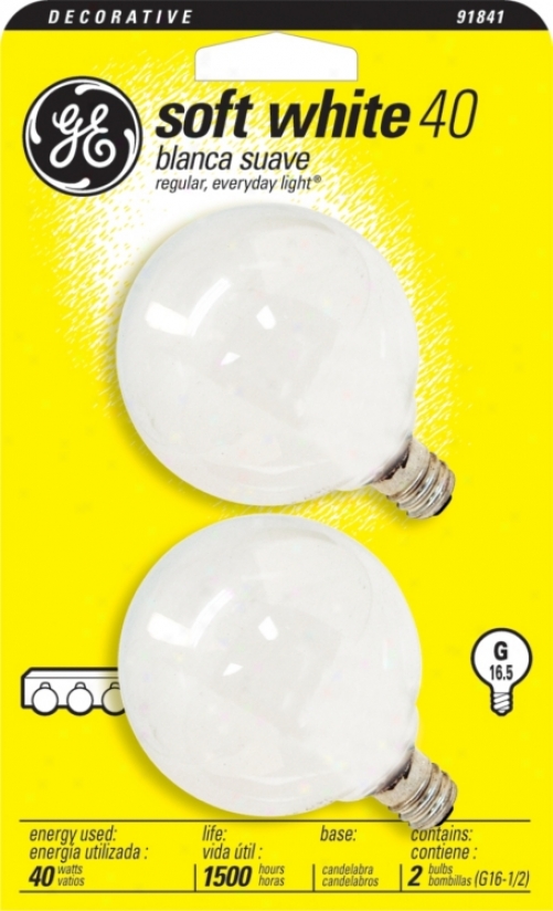 Ge 2-pack G16-1/2 Candelabra  Base 40 Watt Light Bulbs (91841)