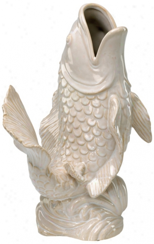 Gloss White Ceramic Koi Fish Vase (v1262)