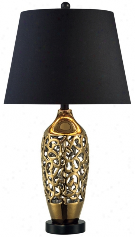 Gold Ceramic Openworrk Flat Lamp (r5519)