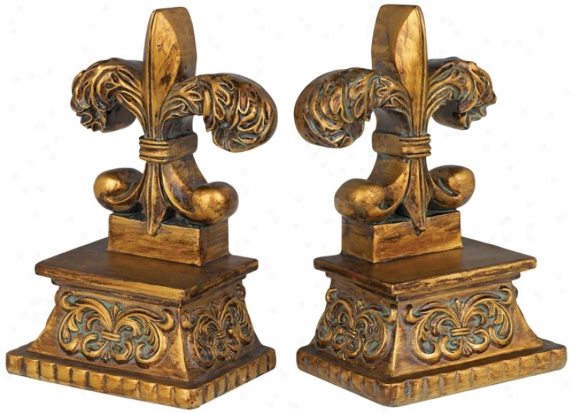 Gold Finish Fleur De Lis Bookends (n3078)