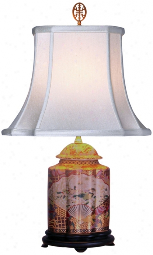 Gold Satsuma Scalloped Porcelain Tea Jar Table Lamp (g7088)