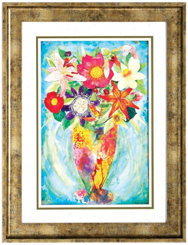 Grandes Brushed Gold Frame 26" High Flower Wall Art (v6608)