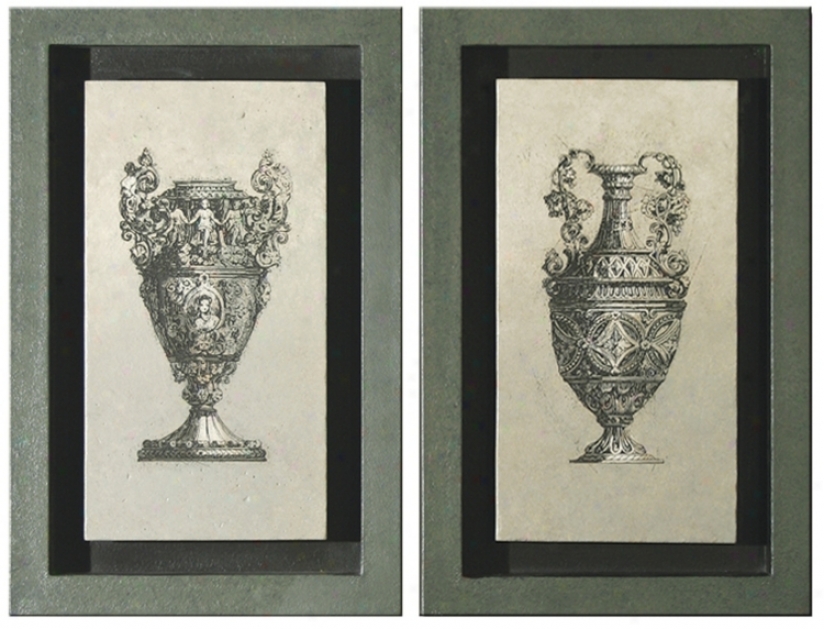 Gray Shadowboxed Urns Wall Art (m0435)