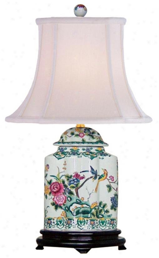 Green Floral Porcelain Sfalloped Tea Jar Table Lamp (j4927)