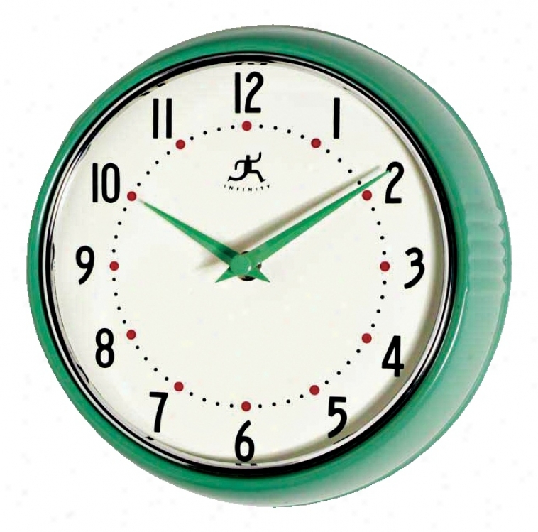Green Retro Round Metal 9 1/2" Wide Wall Clock (g8752)