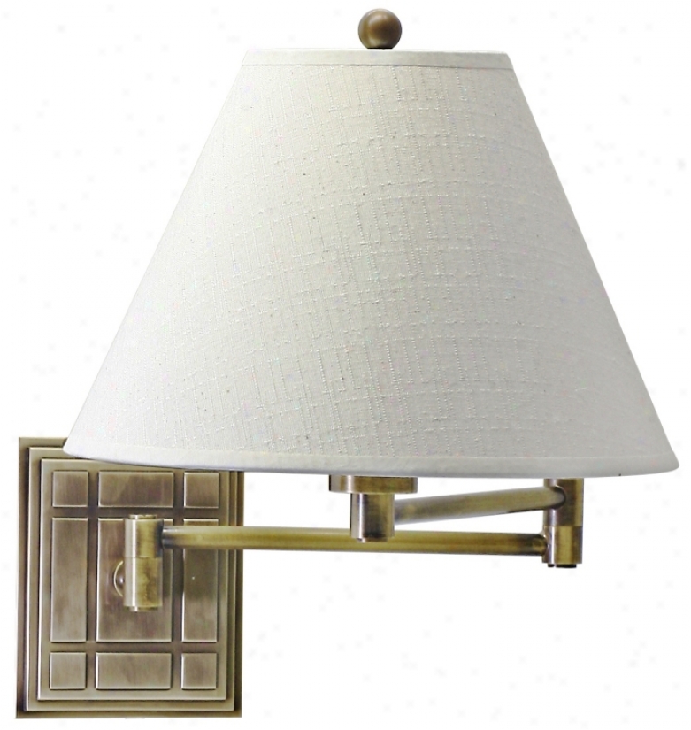 Grid Panel Antique Brass Finish Plug-in Swing Arm Wall Lamp (40696)