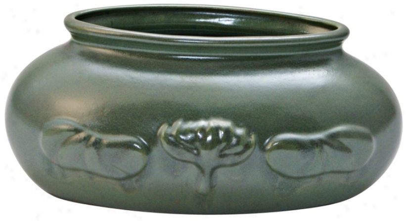 Haeger Potteries Arts And Crafts Grueby Green Oval Bowl (54942)