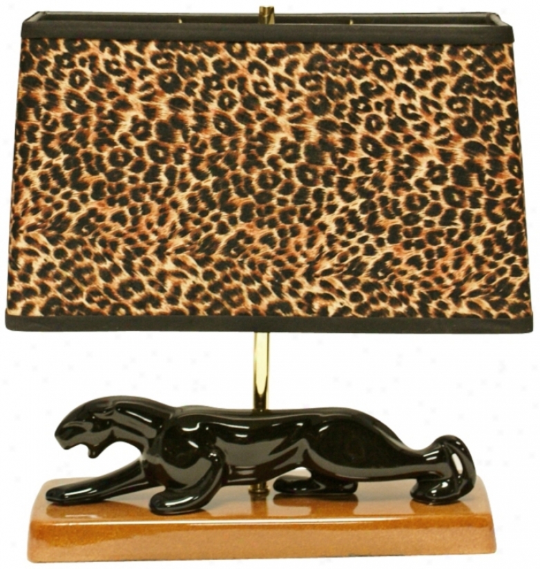 Haeger Pottteries Panther With Animal Print Shade Table Lamp (u5550)