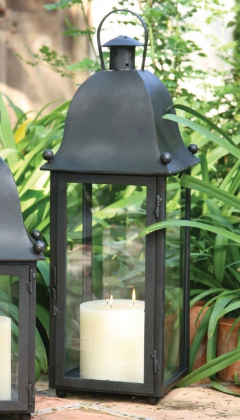 Hand-forged Iron Gtande San Juan Lantern With Black Finish (u7351)