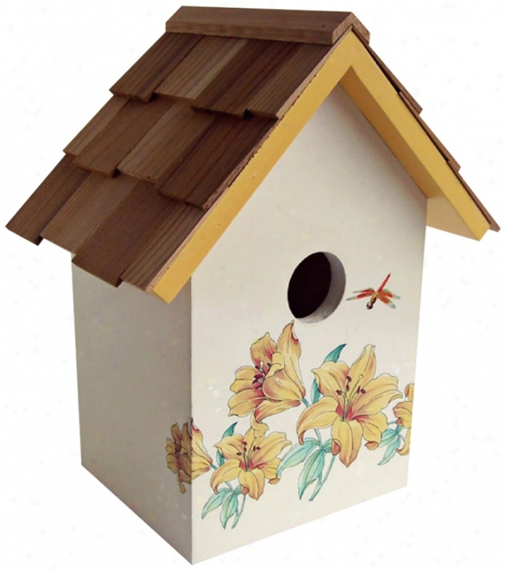 Hand-painted Red Cedar Outgo Lily Cream Birdhouse (t3231)