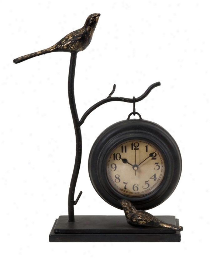 Hanging 11 3/4" Richly Clock W/ Birds And Branch (n8499)