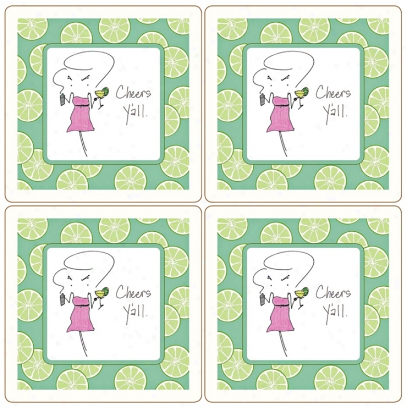 Hindostone Sassy! Set Of 4 Cheers Y'all! Stone Coasters (u7192)