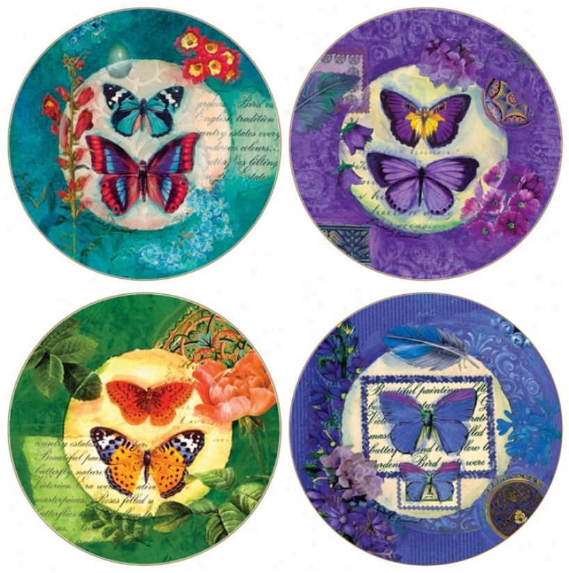 Hindostobe Set Of 4 Butterfly Grave~ Coasters (r1506)