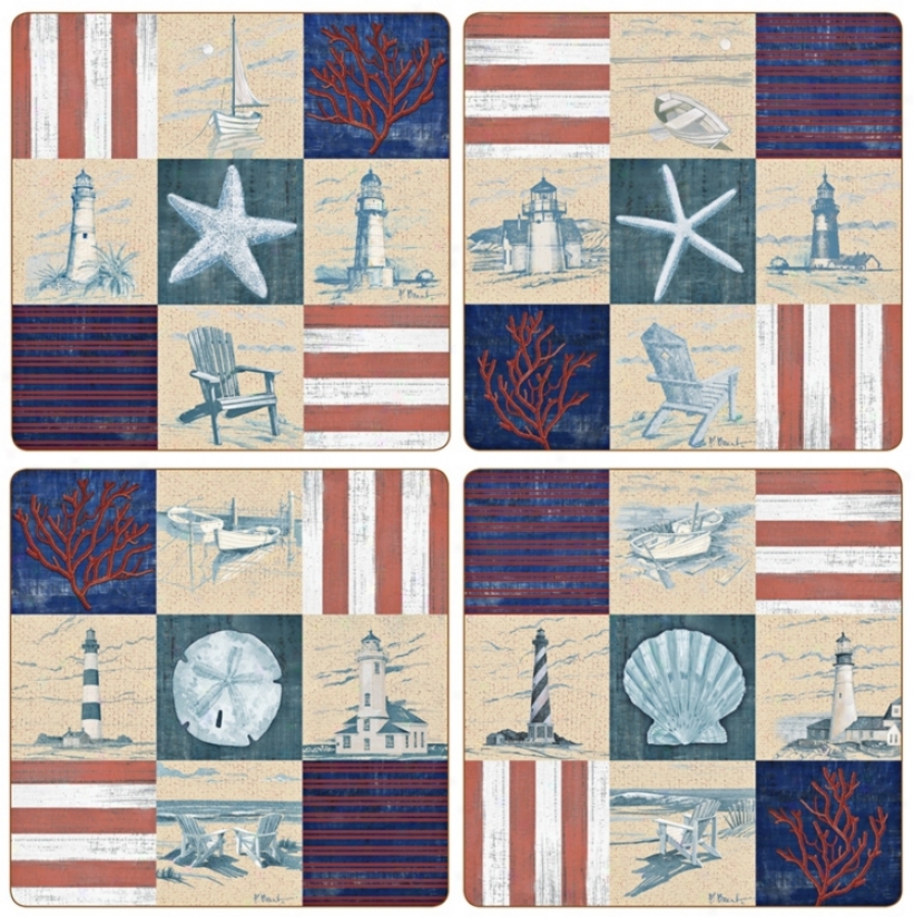 Hindostone Value Of Four American Coast Patchwork Coasters (u6871)