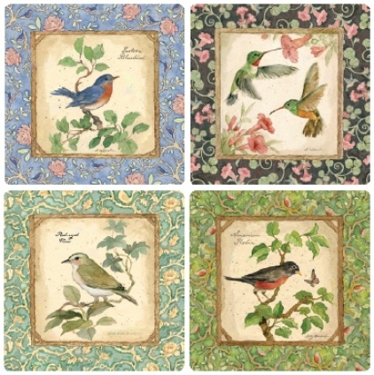 Hindostone Set Of Four Backyard Birds Coasters (r1465)