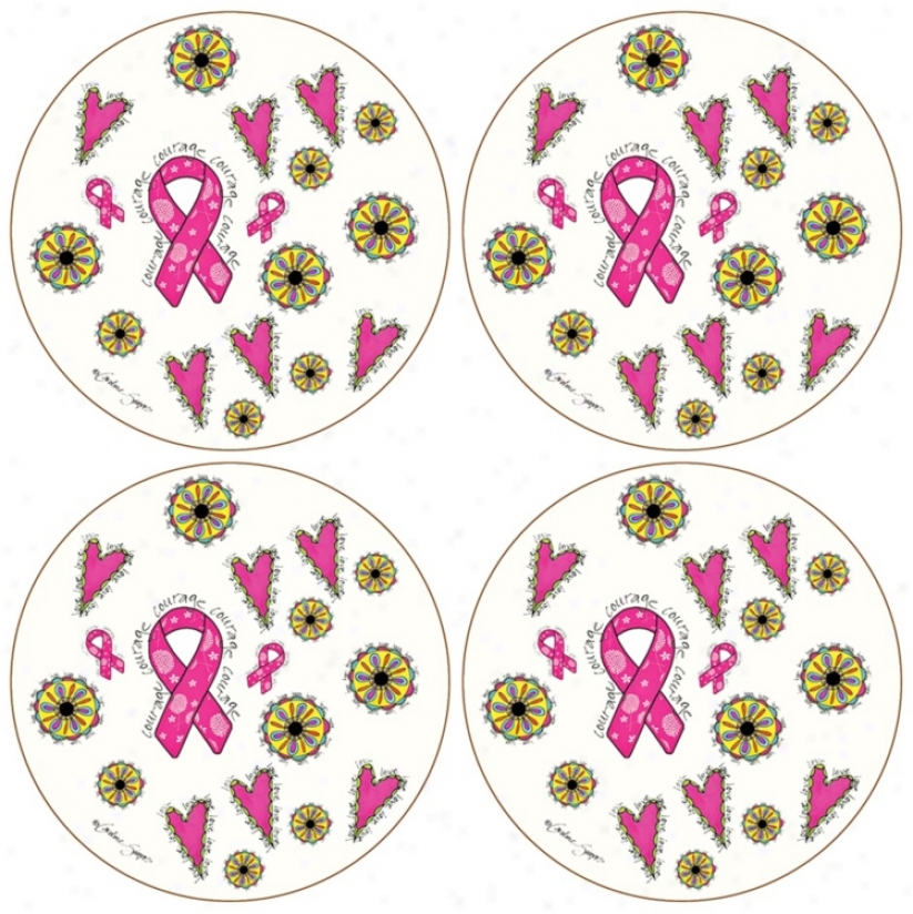 Hindostone Set Of Four Breast Cancer Accumulation Coasters (u7174)