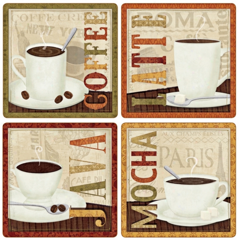 Hindostone Set Of Four Coffee Cup Stone Coasters (u6881)