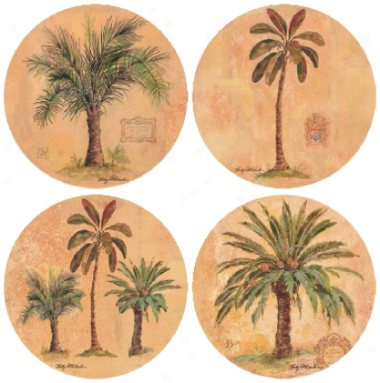 Hindostone Set Of Four Foreign Palms Stone Coasters (r1521)