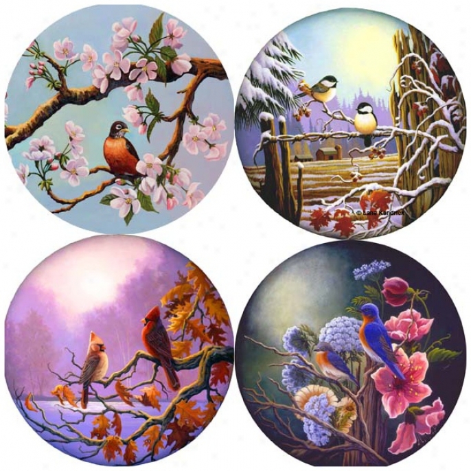 Hindostone Set Of Four Lane Songbirds Stone Coasters (p1843)