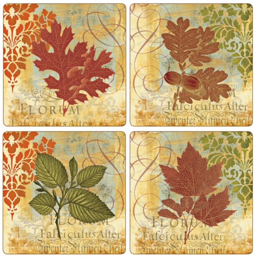 Hindostone Set Of Foru Leaf Mystique Stone Coasters (u6981)