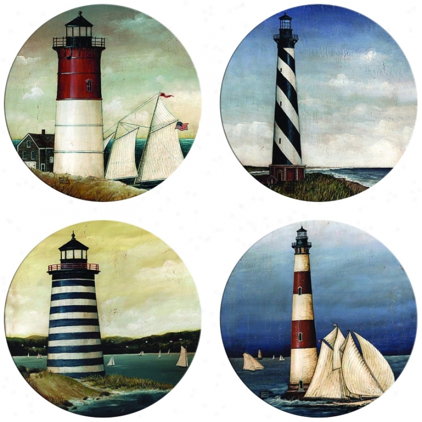 Hindostone Set Of Four New Lighthouses Stone Coasters (m0819)